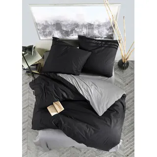 Bettwäsche 240x220 cm. 3 teilig set, schwarz/grau,100% Baumwolle/Renforcé, Prestige V3 - Schwarz