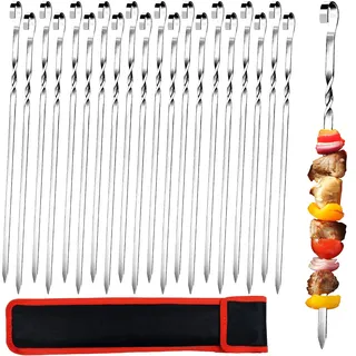 20 Stk Schaschlikspieße Edelstahl 39 cm für Lagerfeuer Grillschale BBQ