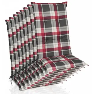 Beautissu 8er Set Hochlehner Auflagen Set 120x50 cm Polster Bordeaux Kariert - Rot