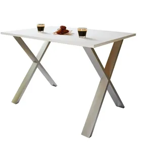 VCM my home Esstisch Xona weiß rechteckig, U-Fuß silber, 140,0 x 80,0 x 76,0 cm