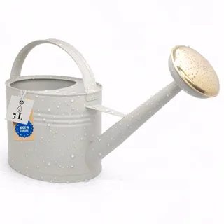 LIVLIG Gießkanne 5 Liter Greige, hochwertige Metallgießkanne Garten | Premium Blumengießkanne für Balkon & Garten aus verzinktem Metall, mit abnehmbarem Gießkannenaufsatz aus Messing