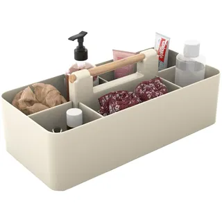 Intirilife Make Up Organizer in Khaki - Beauty Kosmetik Aufbewahrungs Box mit 5 Fächern zur Schminkaufbewahrung - Ideal auch als Schreibtisch Organizer oder für Küchenutensilien