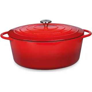 Küchenprofi Gusseisen Bräter mit Deckel, rot/innen schwarz, 35 cm, Schmortopf, Auflaufform, Dutch Oven, Brotbacktopf, emailliert, für alle Herdarten(inkl. Induktion), zum Schmoren, Backen, Braten