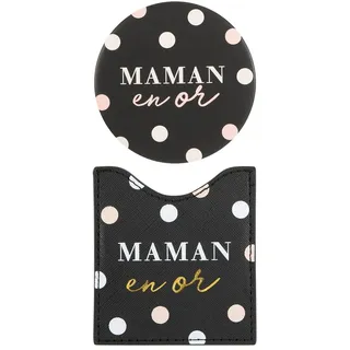 Draeger – Spiegel Mama in Gold – Runder Taschenspiegel zum Mitnehmen Geburtstag, für alle Anlässe – Größe 8,5 cm x 8 cm