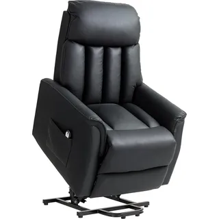 HOMCOM Relaxsessel Elektrisch Fernsehsessel mit Aufstehhilfe, Liegefunktion, TV Sessel mit Fußteil, Seitentasche, Fernbedienung, für Wohnzimmer, bis 150 kg, Kunstleder, Schwarz - Schwarz