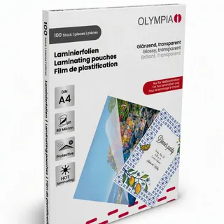 Olympia Laminierfolien A4 100 Stück 80 Mic Klar Glänzend Reißfest