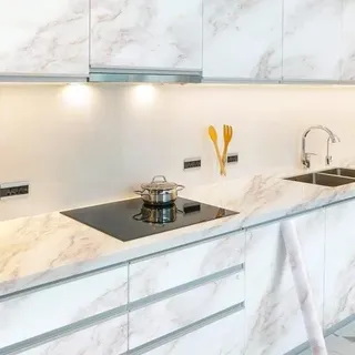 Möbelfolie, selbstklebend, Marmorfolie, Klebefolie, Vinyl, Dekorfolie, Tür, Fensterbank, Küche, Küchenschrank, Schrank, Schminktisch, PVC, Granit matt weißgold, 40 x 300 cm