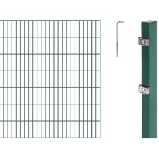 Bild Alberts 653453 Doppelstabmattenzaun als 32 tlg. Zaun-Komplettset | verschiedene Längen und Höhen - grün | Höhe 140 cm Länge 30 m
