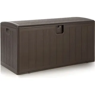COSTWAY XXL Gartenbox mit 400 Liter Kapazität, wetterfest, abschließbar, Auflagenbox Kissenbox Aufbewahrungsbox für Gartengeräte, Poolzubehör & Kissen, 127,5 x 61,5 x 64 cm - Braun
