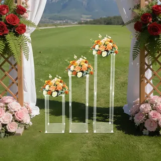 MooBeey 3 Pcs Hohe Klare Blumenständer Rechteckige Blumensäule aus Acryl, Abnehmbar Geometrische Blumenregale Blumenboden Vase, Hochzeit Blumenvasen Säule Tafelaufsätze mit Acrylplatte (40/60/80 cm)