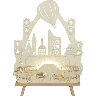 Saico LED-Dekoleuchte Trabant und Wartburg Holz 44 cm warmweiß natur - Beige
