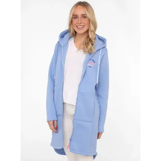 Zwillingsherz Jerseymantel ""Be happy & shine"" mit auffälig gesticktem Front und Back Motiv, blau