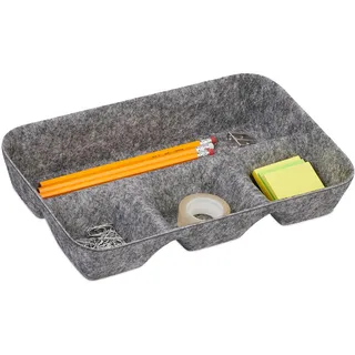Relaxdays Schubladen Organizer Filz, Ordnungssystem Schreibtisch, HBT: 5,5 x 29,5 x 19 cm, 4 Fächer, Filzkorb, hellgrau