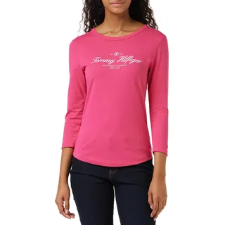 Tommy Hilfiger Damen Langarmshirt Open-Neck Basic, Rosa (Bright Cerise Pink), XXS