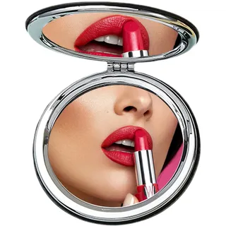 Tragbarer Taschenspiegel Mini, 8cm Zweiseitiger Schminkspiegel, Zweiseitiger Schminkspiegel, Kleine Kosmetikspiegel, Handspiegel Reisespiegel Vergrößerung Makeup Spiegel für Damen, Rund (Schwarz)