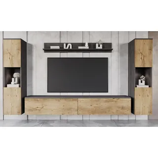 otto home INOSIGN Wohnwand »PARIS, Vitrine Türanschlag links/rechts wechselbar« Komplett-Set, 4 Stk. tlg., grau