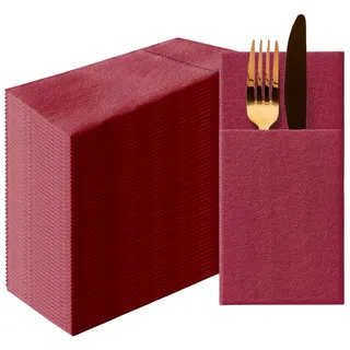 PAW - Besteckservietten aus Airlaid - Stoffähnlich (39 x 40 cm 1/8 falz) | 50 Stück | HoReCa | Ideal für Hochzeit, Taufe, Kommunion, Geburtstag | Serviettentaschen für Besteck | Bordeaux
