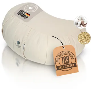 Inner Peace Zafu Meditationskissen Halbmond, Bio-Dinkelfüllung (Natur) | Yogakissen Halbmond, Made in Germany, Bio-Baumwolle, waschbarer Bezug