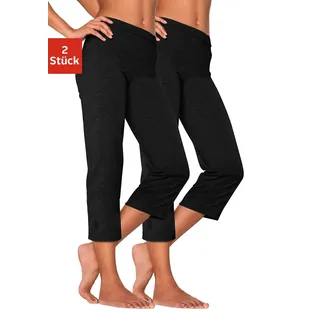 Caprihose VIVANCE ACTIVE, Damen, Gr. 52/54, N-Gr, schwarz (2x schwarz), Single Jersey, Obermaterial: 95% Baumwolle, 5% Elasthan. Obermaterial 2: 60% Baumwolle, 35% Polyester, 5% Elasthan, unifarben, Basic, eng 3/4-Länge, Hosen Caprihose, mit Gummibund, Loungewear, Topseller