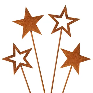 4er Set Rost Sterne stecker Weihnachten Deko Outdoor Gartenstecker Stern Roststecker Weihnachtsdeko Draußen, Gartendeko Weihnachten, Winter Deko Garten für Advent, Weihnachts Balkon Gartendeko