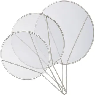 Relaxdays Spritzschutz für Pfannen, 3er Set, Edelstahl, Durchmesser 25 & 29 & 33 cm, Fettspritzschutz mit Griff, Silber