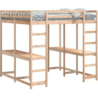 vidaXL Hochbett mit Schreibtisch 140 x 200 cm Kiefer massiv braun