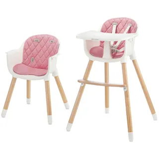 Kinderkraft SIENNA Kinderhochstuhl 2-in-1 Verstellbarer Hochstuhl für Babys und Kinder bis 20 kg, abnehmbares Tablett, rutschfest, leicht - Rosa