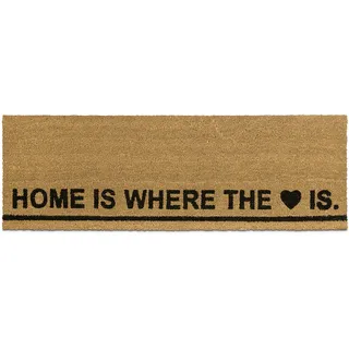 Relaxdays Fußmatte lang Kokos 40 x 120 cm mit Spruch HOME IS WHERE THE HEART IS Kokosmatte als Fußabtreter für breite Indoor und Outdoor Türen rutschfest als Türvorleger und Türmatte, natur