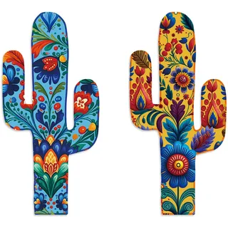 Putuo Decor Azteken-Kaktus-Wanddeko-Set (2er-Set), Western Holz-Wohnaccessoire, Farmhouse-Raumdeko, mexikanische Wandkunst für Wohnzimmer, Schlafzimmer, Küche, Büro