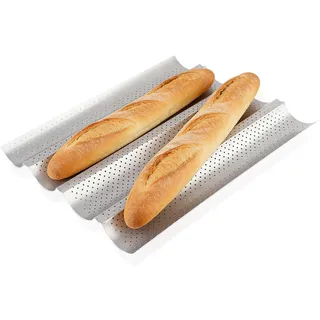 HERCHR Baguette Backform Antihaft, 4-fach Brotbackform 38 x 32,5cm, Edelstahl Antihaft Backform, Hochtemperaturfest Baguetteform für Französisches Brot, Brötchen, Haushalt Küche, Bäckerei