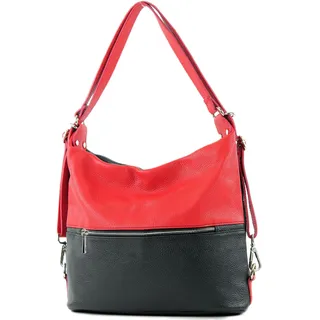 modamoda de T189 Damen Leder Rucksack Damentasche 2in1 handmade in Italy, Farbe:Schwarz/Rot