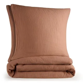 Everbrent Blumtal Musselin, Bettwäsche 200x220 cm - Bettbezug 200x220 , 2x Kissenbezug 80x80 Kupfer - Braun