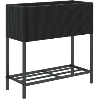 Pflanzkübel mit Ablage Schwarz Poly Rattan - Schwarz