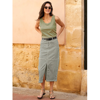 Hosenrock HEINE, Damen, Gr. 38, khaki, 97% Baumwolle, 3% Elasthan, unifarben, lang, Röcke Hosenrock