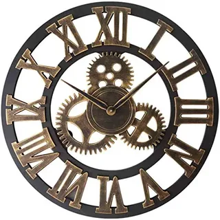 Taodyans Vintage Wanduhr Ohne Tickgeräusche, Große Römische Ziffern 40cm Wanduhr, Holz Uhr Wohnzimmer Küche Cafe Büro Wohnkultur Geschenk (Zahnrad)
