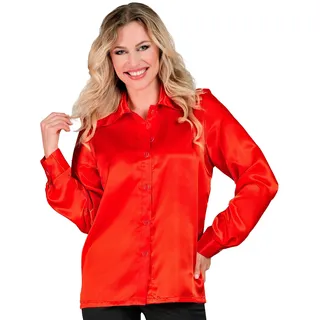 W WIDMANN MILANO Party Fashion - Satin Bluse für Damen, 70er Jahre Disco Fever, Retro Style, Schlagermove, Party Shirt, Damenhemd
