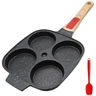 Bobikuke Spiegeleipfanne mit Abnehmbarer Griff, Pancake Pfanne Induktion 4 Loch Antihaft Augenpfanne - Schwarz