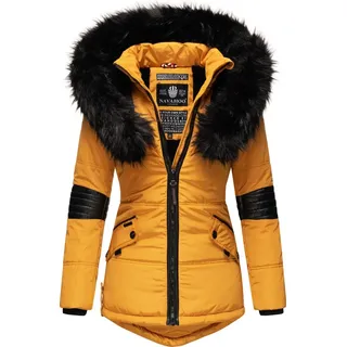 Navahoo Damen Winterjacke edle Steppjacke mit Schwarzem Kunstpelzkragen Nirvana
