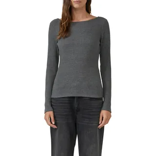 Langarmshirt S.OLIVER, Damen, Gr. 42, dunkelgrau melange, Strick, Obermaterial: 65% Polyester, 35% Viskose, meliert, normal hüftbedeckend, U-Boot-Ausschnitt, Shirts Langarmshirt, mit U-Boot-Ausschnitt