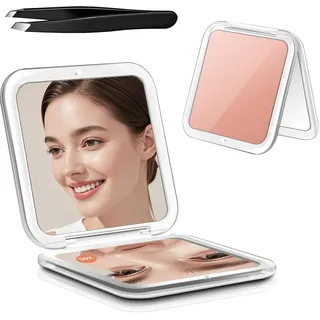 Schminkspiegel mit 30-facher Vergrößerung, Doppelseitiger Kompaktspiegel (8,5 cm) für Präzises Make-up, Quadratischer Reisespiegel Tragbarer Klappspiegel, Ideal für Reise, Handtasche und als Geschenk