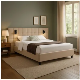 Juskys Polsterbett Luzano - Bett mit LED, Lattenrost & Kopfteil - Bettgestell Samt - Beige