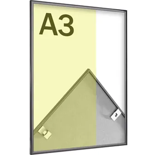 Alu-Bilderrahmen, Styrol klar 29,7 x 42 cm (A3)  | schwarz  | glänzend, Aluminium|PS|MDF