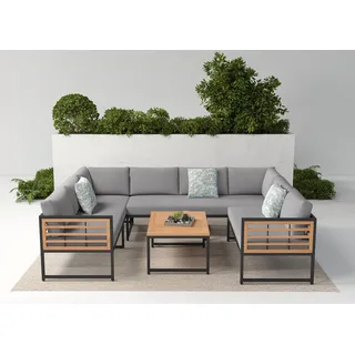 KONIFERA Gartenlounge-Set »Delphi«, (Set, 20 tlg., 2x3er Sofa, 1x 2er Sofa, 1x Tisch 80x60x42cm, inkl. Kissen, Stahl), Akazienholz, inkl. 3 Dekokissen, verschiedene Stellmöglichkeiten, schwarz