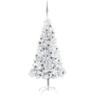 The Living Store Künstlicher Weihnachtsbaum Beleuchtung & Kugeln Silber 150 cm - Silber