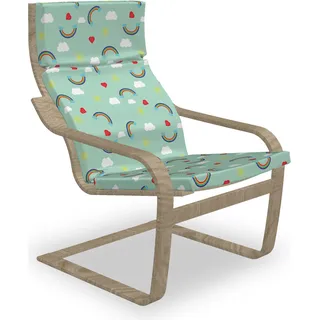 ABAKUHAUS Kinder Poäng Sessel Polster, Regenbogen-Himmel-Wolken-Herz, Sitzkissen mit Stuhlkissen mit Hakenschlaufe und Reißverschluss, Mint Green Multicolor - Grün