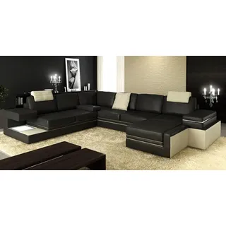 Wohnlandschaft XXL Ecksofa Polster Eck Ecke Sitz Garnitur Sofas Leder LED + USB - Braun