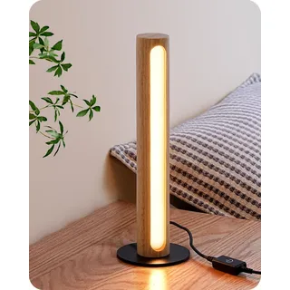 EDISHINE Nachttischlampe Holz, Touch-Dimmer, 3 Farbtemperaturen