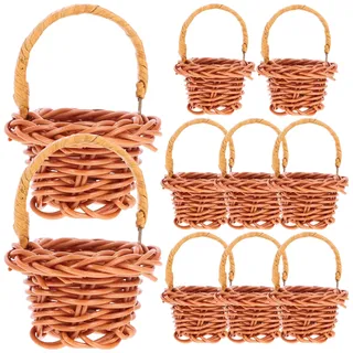 Mini Rattan Körbchen mit Henkel: 10Stücke Klein Geflochtener Mini Weidenkorb Picknickkorb Henkelkorb Hochzeit Streukorb Blumenkinder Körbchen für Landhaus Deko Tischdeko
