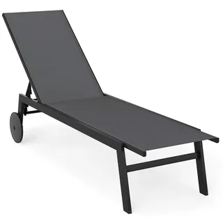 FANTASK Sonnenliege mit Rollen, Liegestuhl mit 6-Fach Verstellbarer Rückenlehne, Gartenliege aus schnelltrocknendem Stoff, Strandliege bis 150kg belastbar für Garten, Balkon (Grau, 1 Liegen)