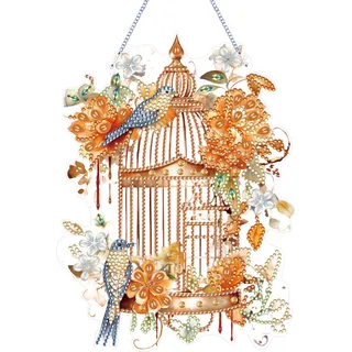 MEIEST Diamond Art Painting Hängende Anhänger Kit,DIY Blume Vogelkäfig Kristall Kunst Hängendes Schild,Diamant Fenster Hängende Kranz Ornament für Home Decor und Geschenk (365)